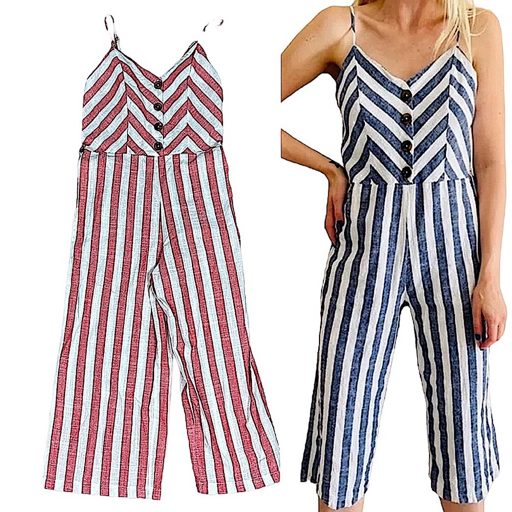 KENSIE: NWT Red & White Stripe Cropped Jumpsuit - Size Medium